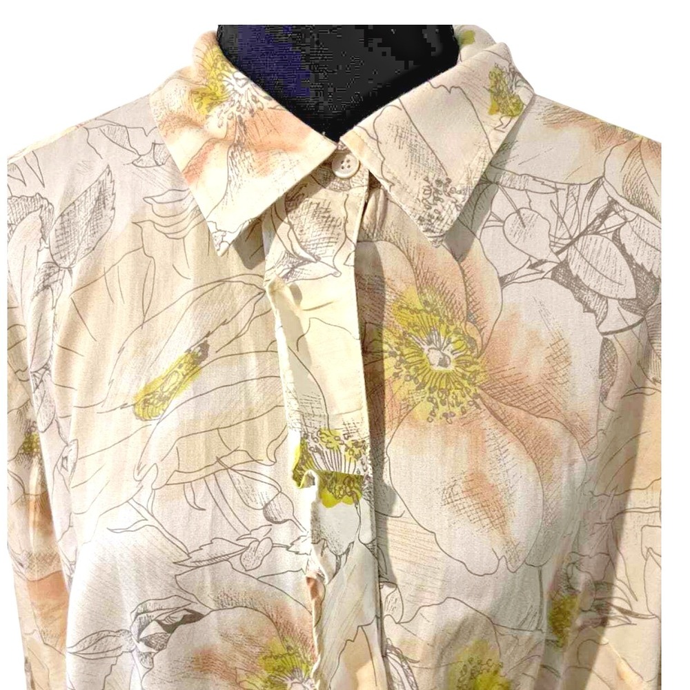 Talbots Petite Ruffle Button Front Shirt Creme Floral‎ 20WP Cottagecore Romantic - Picture 4 of 9